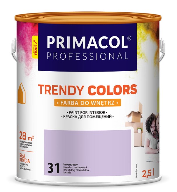 Farba akrylowa Trendy Colors 2,5 l mat lawendowy do ścian i sufitów